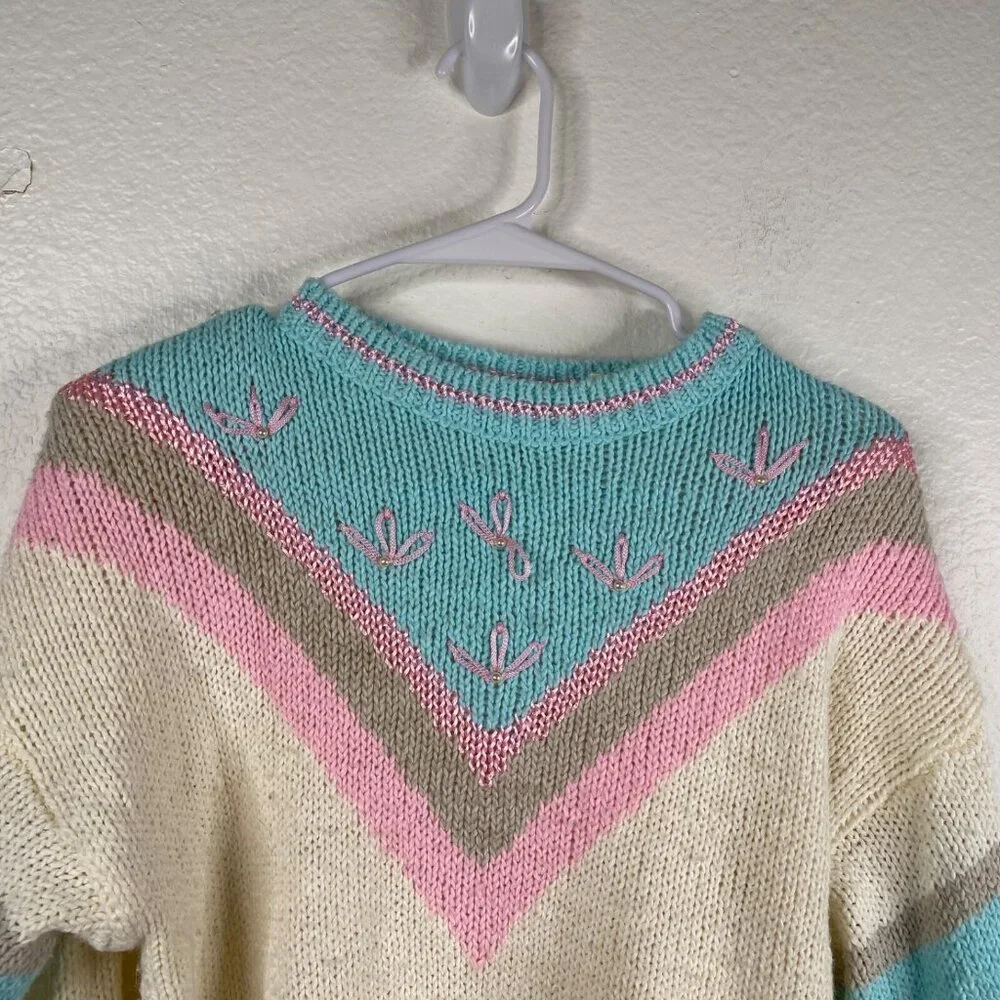 Vintage Mister Noah Sweater Multicolor Sz M Pastel Pearls Cottage Core 90's 80's - Picture 5 of 13